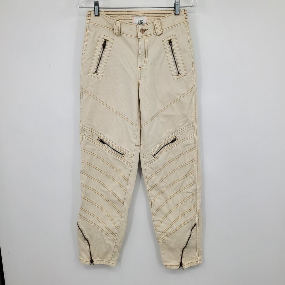 BDG Low Rise Cream Tapered Moto Zipper Jeans‎ Size 26